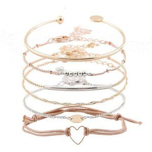 Layered bracelet set beaded bangles adjustable stackable wrap charm jewelry wome